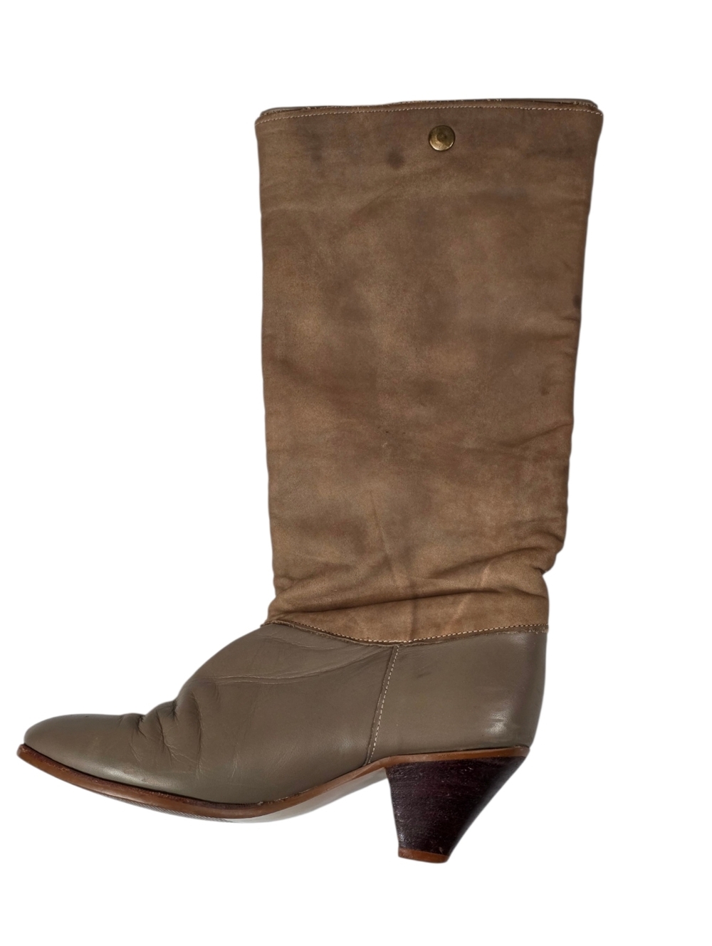 Frye 90s Y2K Slouch Boots Brown Taupe Leather Suede Mid Calf USA Women Size 6 - Picture 7 of 16